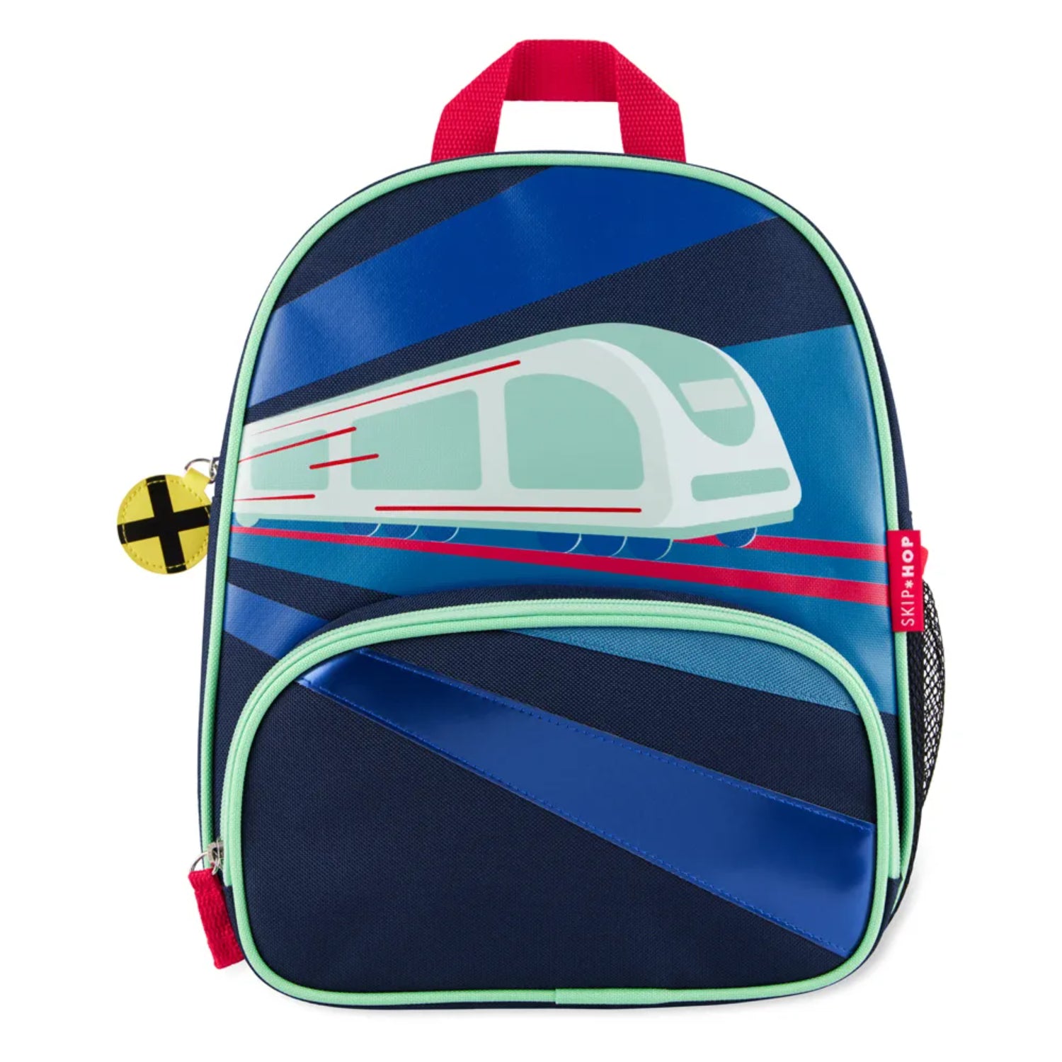 Mochila infantil SKIP*HOP azul con diseño de tren, vista frontal